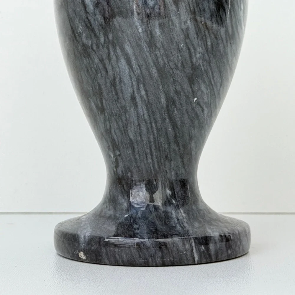 Vintage Marble Stone Vase Black Swirl Polished Handmade Castlecore Old World